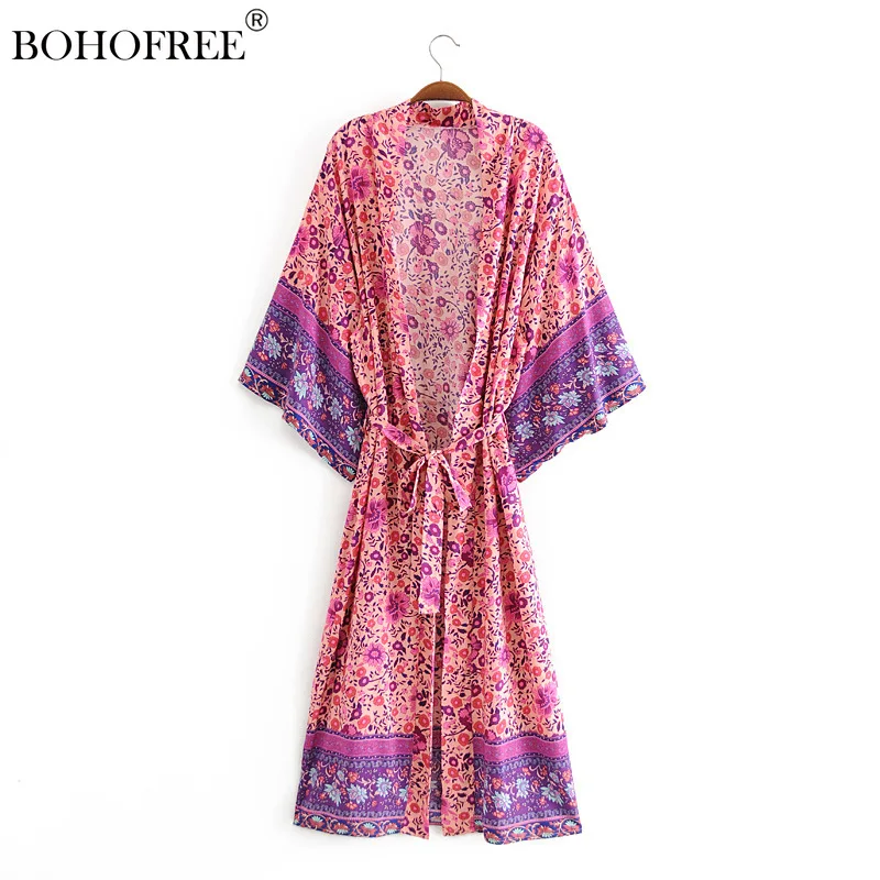 Rayon Cotton Hippie Maxi Kimono Robes  Casual Holiday Hole Bat Wing Sleeve Loose Fit Boho Kimono Dress Women Vestidos