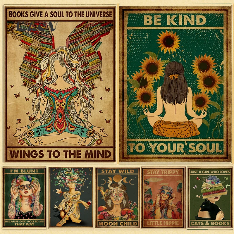 

Butterfly Girl Wipe KALAWA Frame Poster Painting Inspirational Quote Wall Art Home Decor Kraft Posters Aesthetic Room Decor