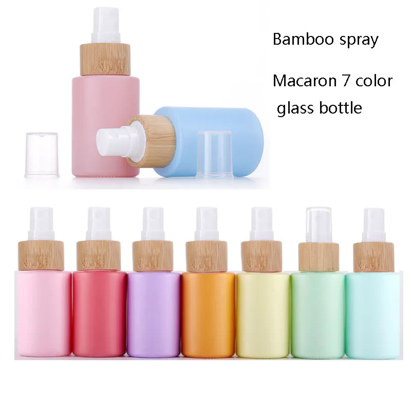 

10PCS 30ml Macarons Round Thick Glass Bamboo Spray Bottles for Perfume Spray Bottles Bamboo Cap Refillable Flat Shoulder