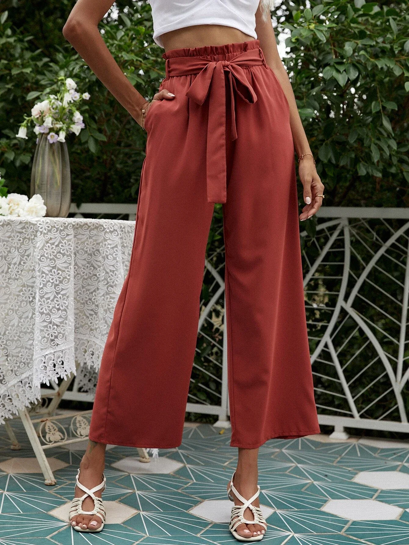 

y2k Paper Bag Wide Leg Pants With Belt
