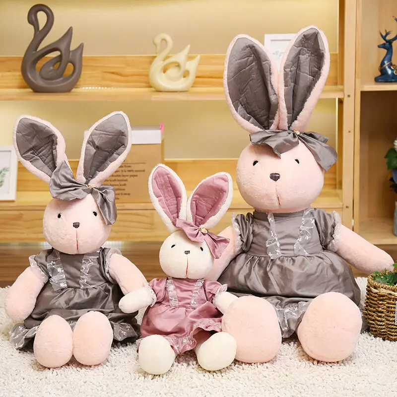 

55/70/90cm Kawaii Dress Rabbit Plush Toy Funny With Bow Animal Stuffed Doll For Girls Birthday Christmas Gifts