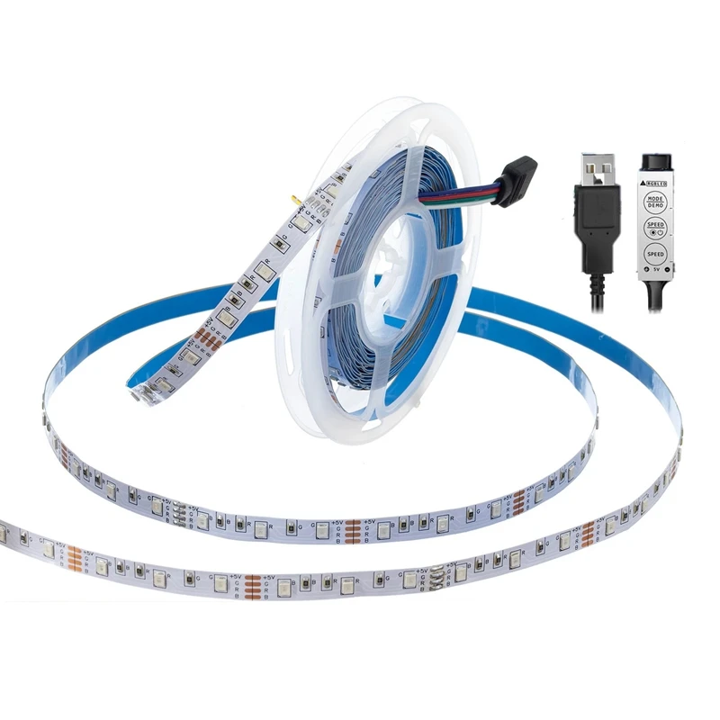 

HOT-RGB Led Strip Lights SMD2835 USB TV Backlight DC5V Flexible Ribbon Tape Holiday Decor Lamps Night With 3Key Controller