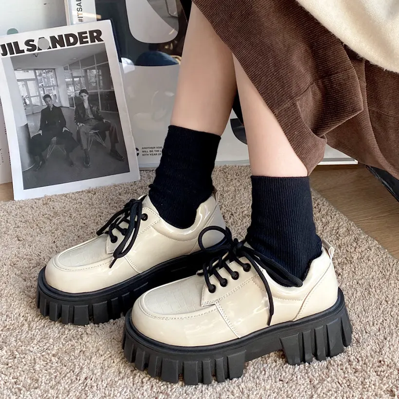 

Туфли женские оксфорды на платформе, Повседневная модная обувь на массивном каблуке, лоферы, обувь на платформе