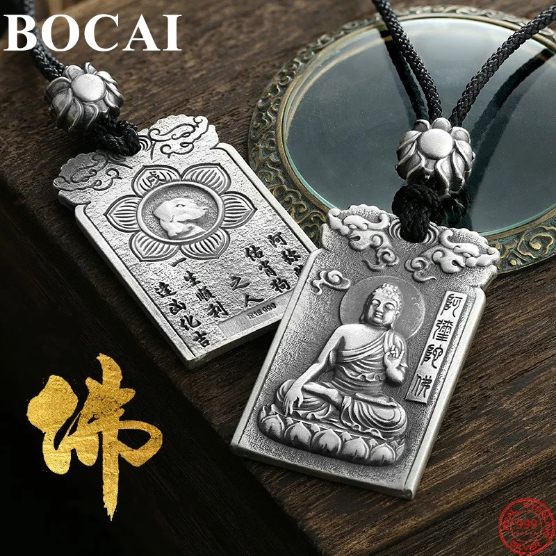

BOCAI 100% S999 Sterling Silver Pendants for Women Men Life Guardian Buddha Zodiac Six Character Truth Amulet Free Shipping