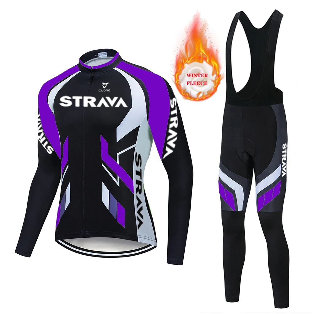 

Трикотажный комплект для велоспорта STRAVA 2022, Мужская одежда для команды, зимний теплый флисовый костюм для шоссейного велосипеда, велосипед...