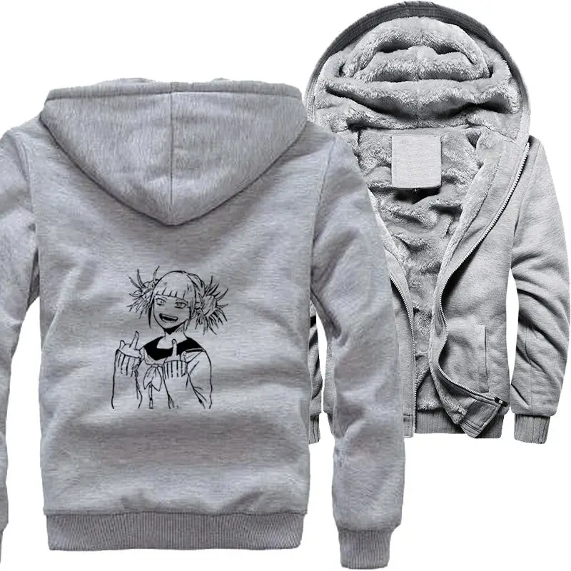 

Japanese Anime Harajuku Jackets For Men Fleece Bomber Jacket Winter Thick Streetwear Zipper Hooded Warm Coats Clothing Outerwear