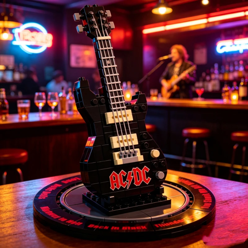 Фото Набор для сборки гитары в стиле AC/DC своими руками, модель из строительных блоков, украшение для дома для любителей рока, декоративный элемент. №3