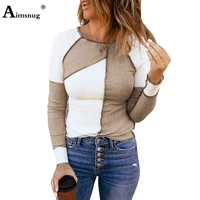 aimsnug 2022 summer patchwork t shirt women fashion shirt clothing 2022 female long sleeved top latest casual skinny pullovers