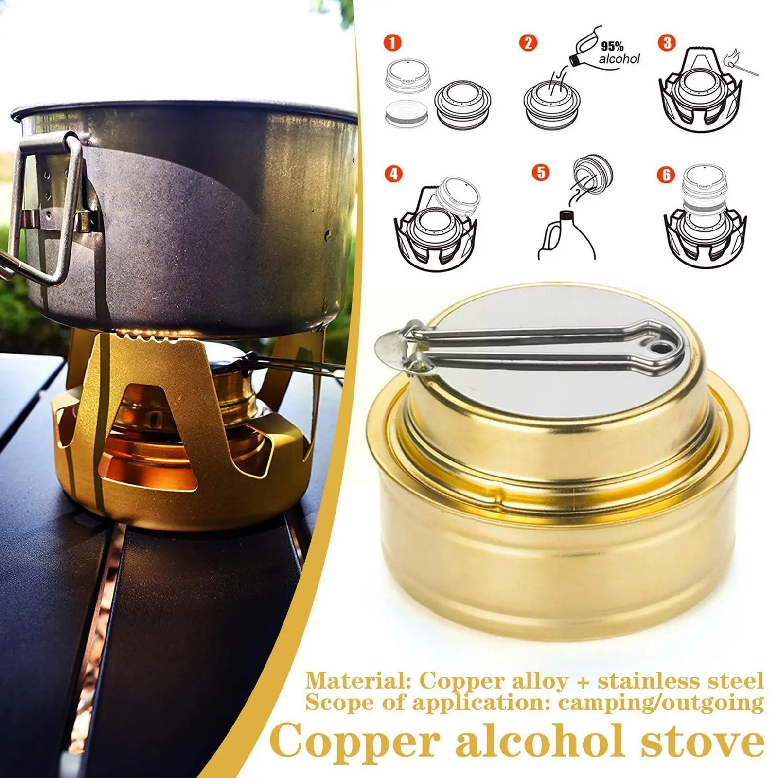 

Gold Alcohol Stove For Camping Bbq Portable Mini Ultralight Outdoor Survival Cooking Equipment Liquid Spirit Accesso C9w2