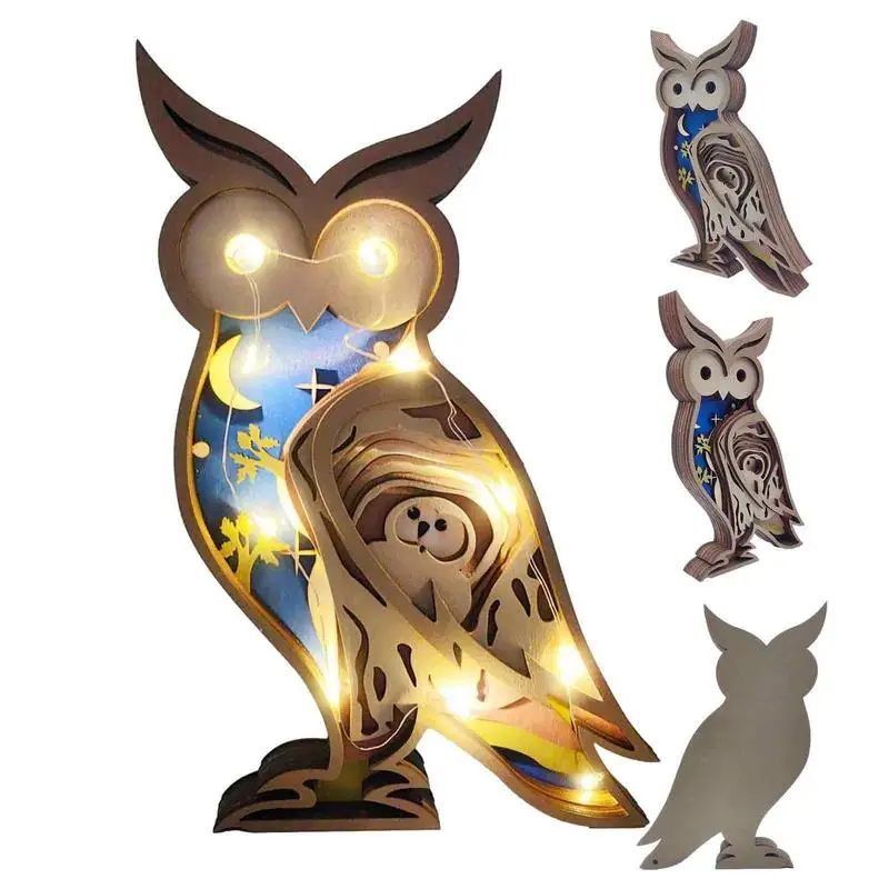 

Wooden Forest Animal Statues 3D Forest Owl Sculptures Carving Rustic Wall Art Figurine For Living Room Garden Accessories Decor