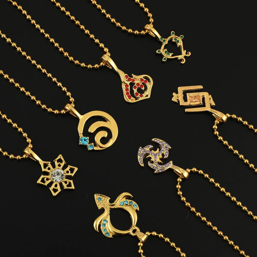 

Game Genshin Impact Necklace Geo Cyro Dendro Electro Pyro Eye of God Element Symbol Fashion Metal Accessories Gift for Friends