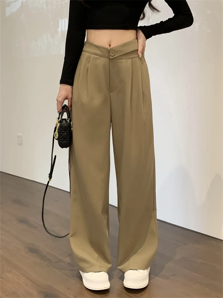 

HziriP Fashion Straight Loose New Pants Slim Women All Match High Waist 2022 Chic Office Lady OL Streetwear Solid Trousers