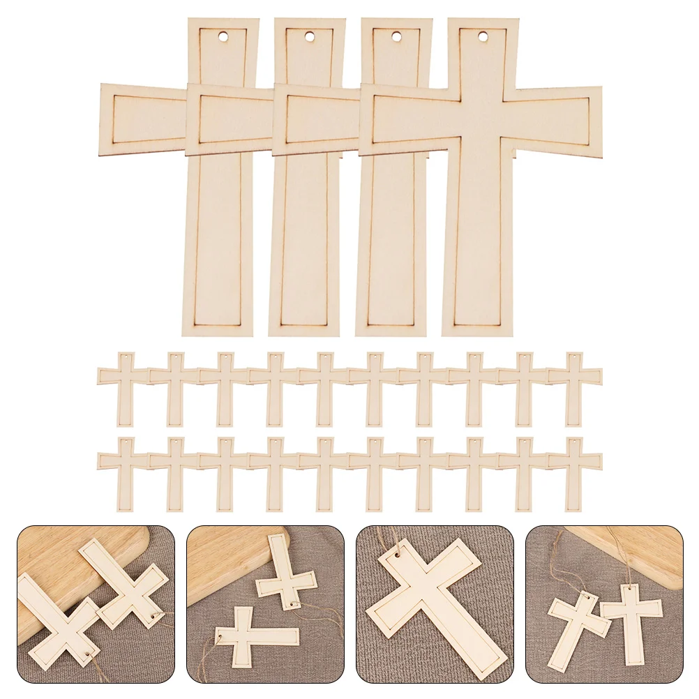

Cross Wood Wooden Slices Tags Embellishments Diy Blank Cutouts Hanging Ornaments Unfinished Beads Charm Wall Sign Natural Crafts