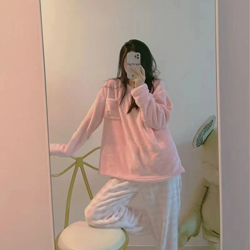 Зима 2023 Женский пижамный комплект фланелевый теплый домашний костюм милая