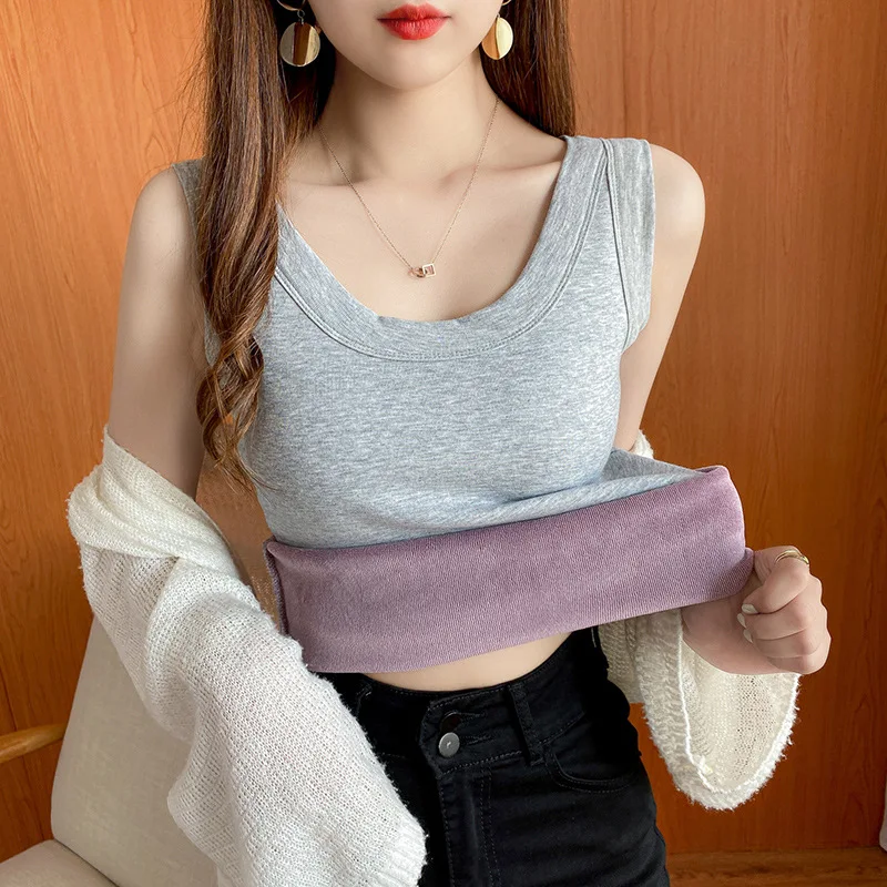 Womens Thermal Underwear Fleece Lined Tops Cami Tank Vest Camisoles Winter Thermal Shirt Thermo Undershirt Inner Wear for Women