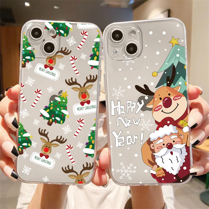 

Clear Case For Apple iPhone 14 11 13 12 Pro 7 8 Plus XR X XS Max 6 6S 13Pro Silicone Phone Cover Snow Merry Christmas