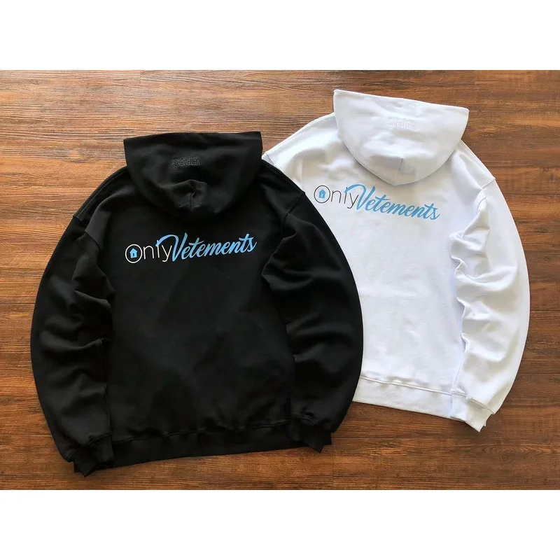 

New Black White Vetements Hip Hop Hoodie Harajuku Men Women Oversized Blue Logo Print Onle Sweatshirts VTM fashion Pullovers