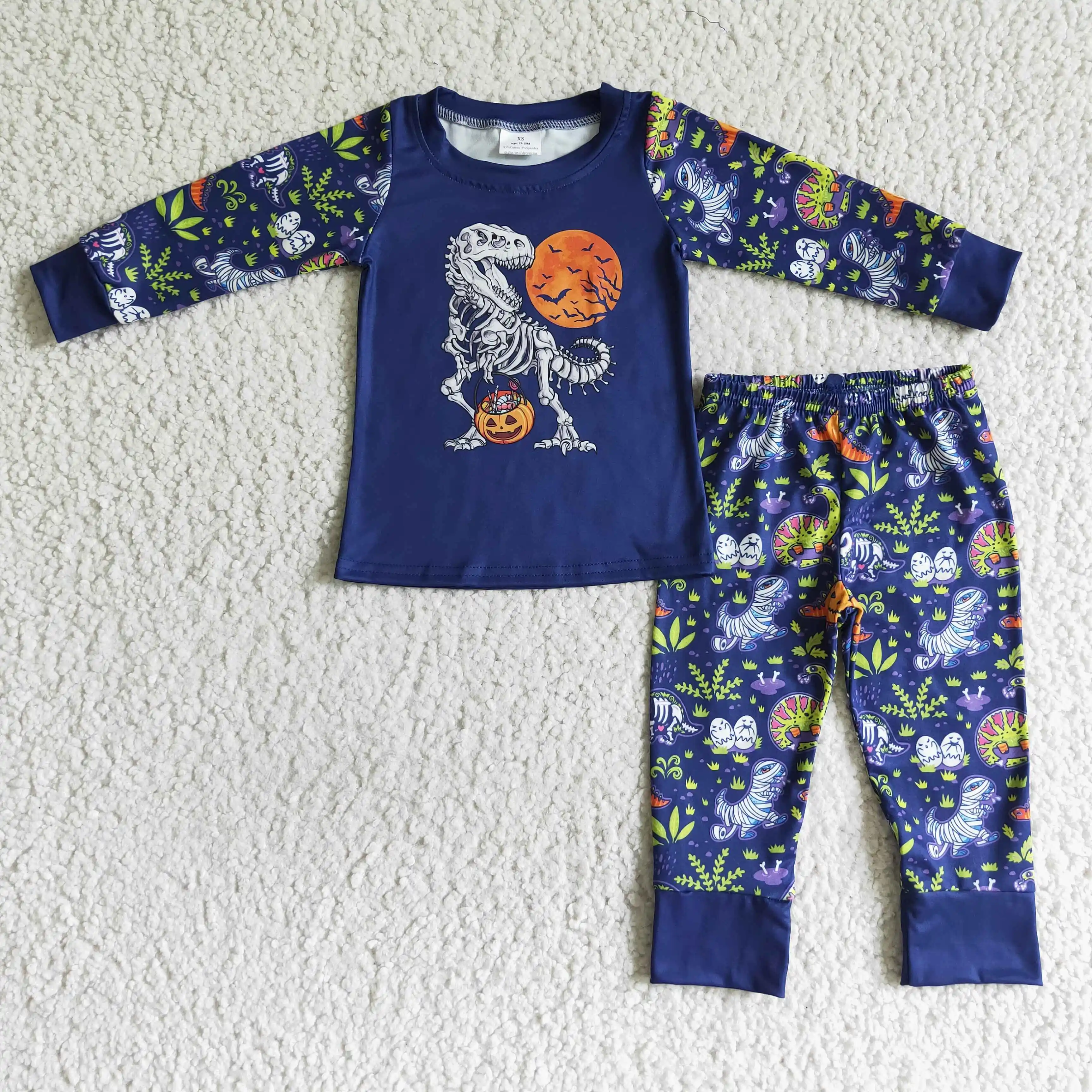 

casual cute print blue long sleeve top and pant halloween autumn winter baby boy outfit two piece boutique children clothes
