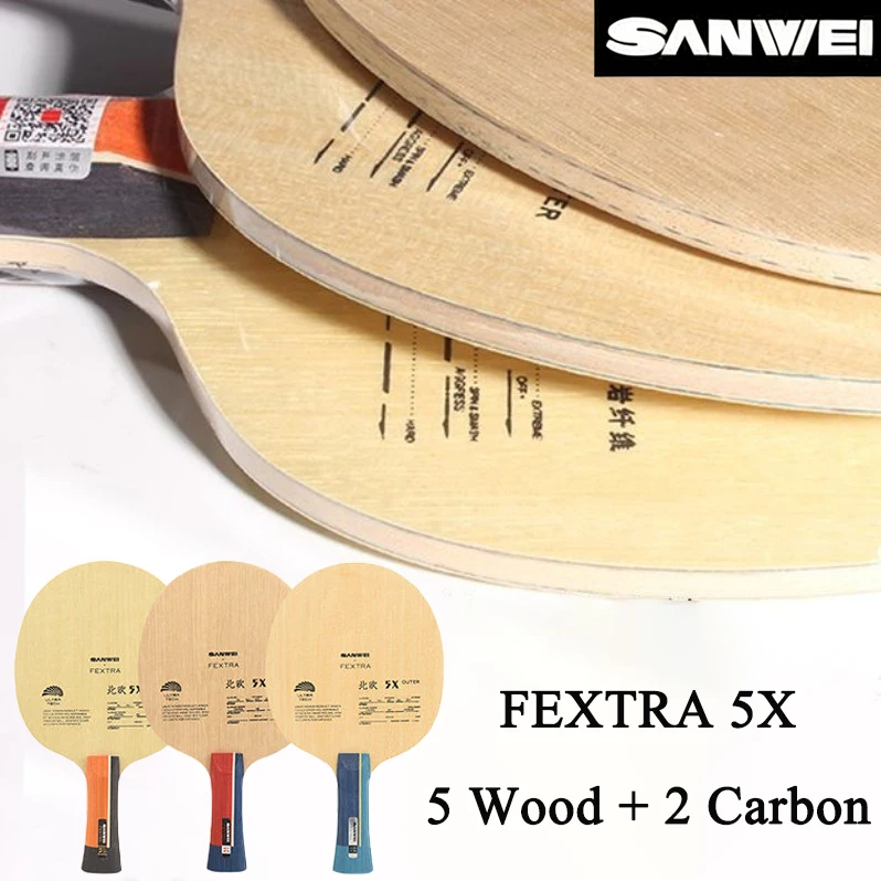 Фото Набор для настольного тенниса SANWEI FEXTRA 5X: 5 слоев дерева, 2 слоя внутреннего и внешнего карбона, профессиональная ракетка для пинг-понга, сине-желтая, арилат-карбон, базальт. №2