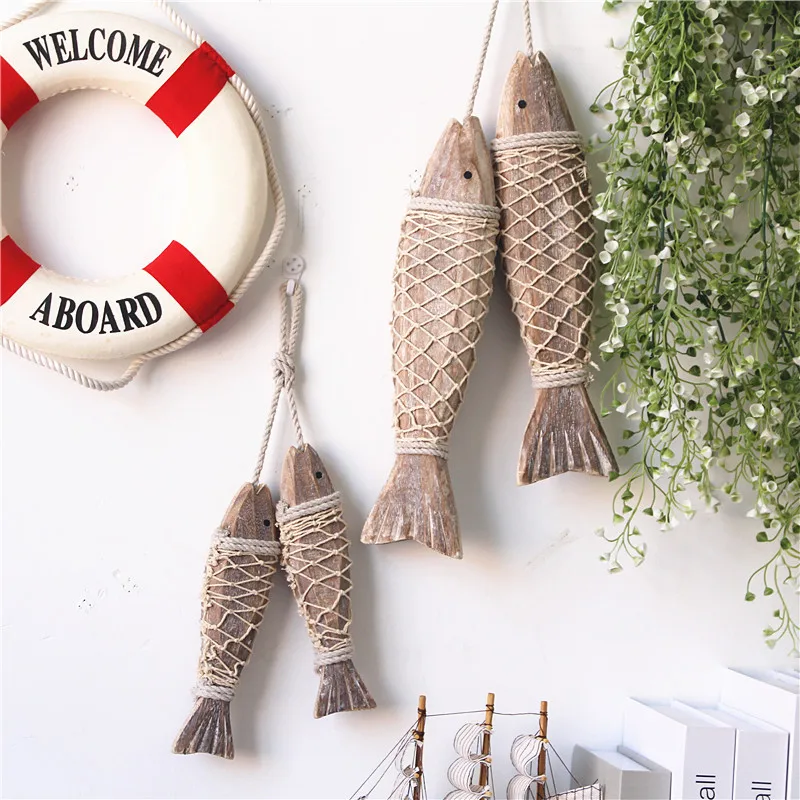 

Mediterranean Creative Retro Old Wall Hanging Ornaments Wooden Antique Carved Fish Skewers