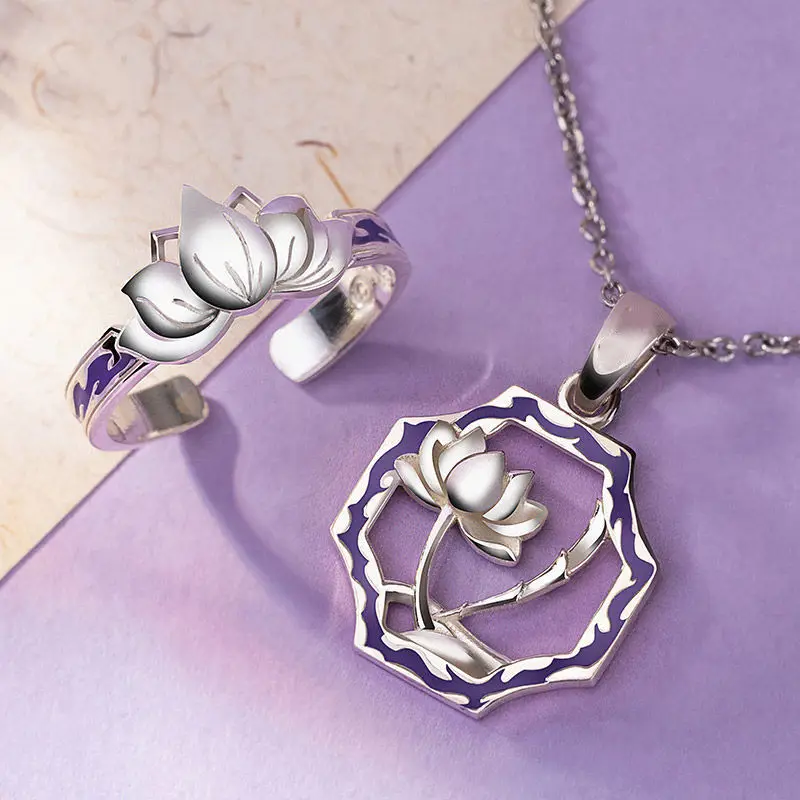 

MO DAO ZU SHI Necklace Women Anime Jiang Cheng lotus Necklaces Woman Creative Fashion Chain Alloy silver color Cosplay Collier