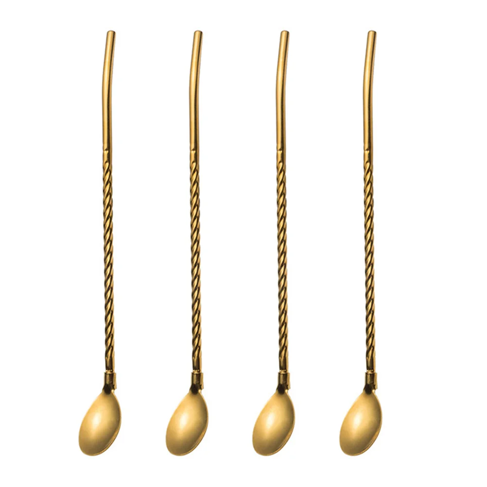 

4 Pcs Ice Cream Spoons Coffee Straw Tumbler Straws Metal Cocktail Stainless Steel Dessert