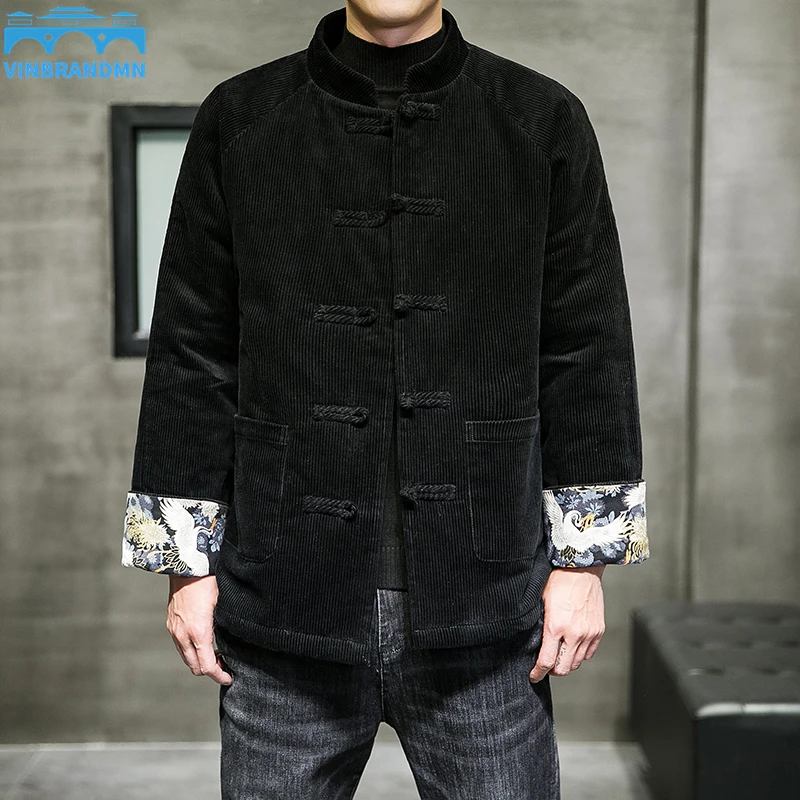 

2022 зимняя Вельветовая стеганая хлопковая куртка в китайском стиле свободный костюм Тан этнический стиль ретро парки мужская одежда пальто кунг-фу