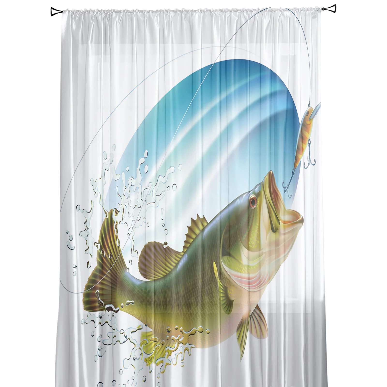 Рыболовная прозрачная занавеска с большим окунем для гостиной вуаль окна жалюзи