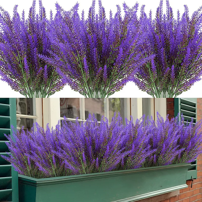 

Artificial Flowers Flocked Plastic Lavender Bundle Fake Plants Wedding Bridle Bouquet Indoor Outdoor Home Kitchen Office Table