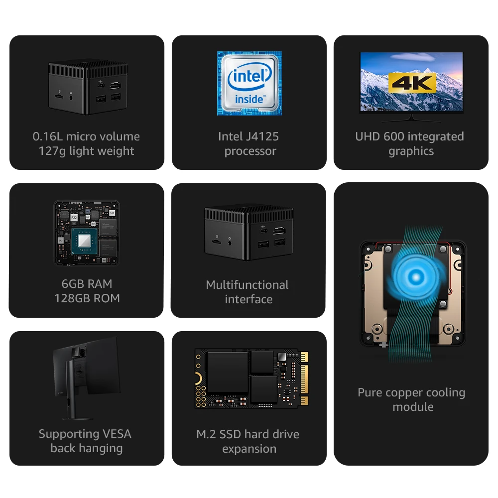 CHUWI LarkBox Pro 4K мини-ПК Intel Celeron J4125 четыре ядра 6 ГБ ОЗУ 128 Гб ПЗУ Windows 10 Настольный