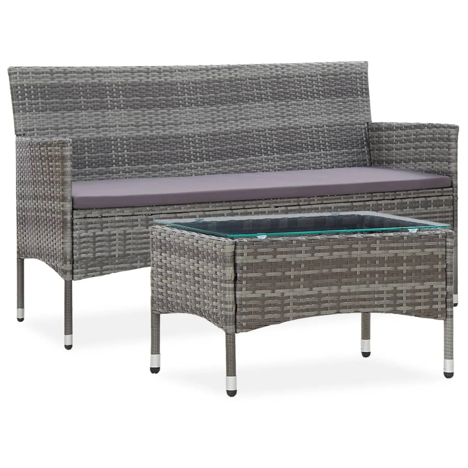 

2 Piece Garden Lounge Set with Cushion Poly Rattan Gray
