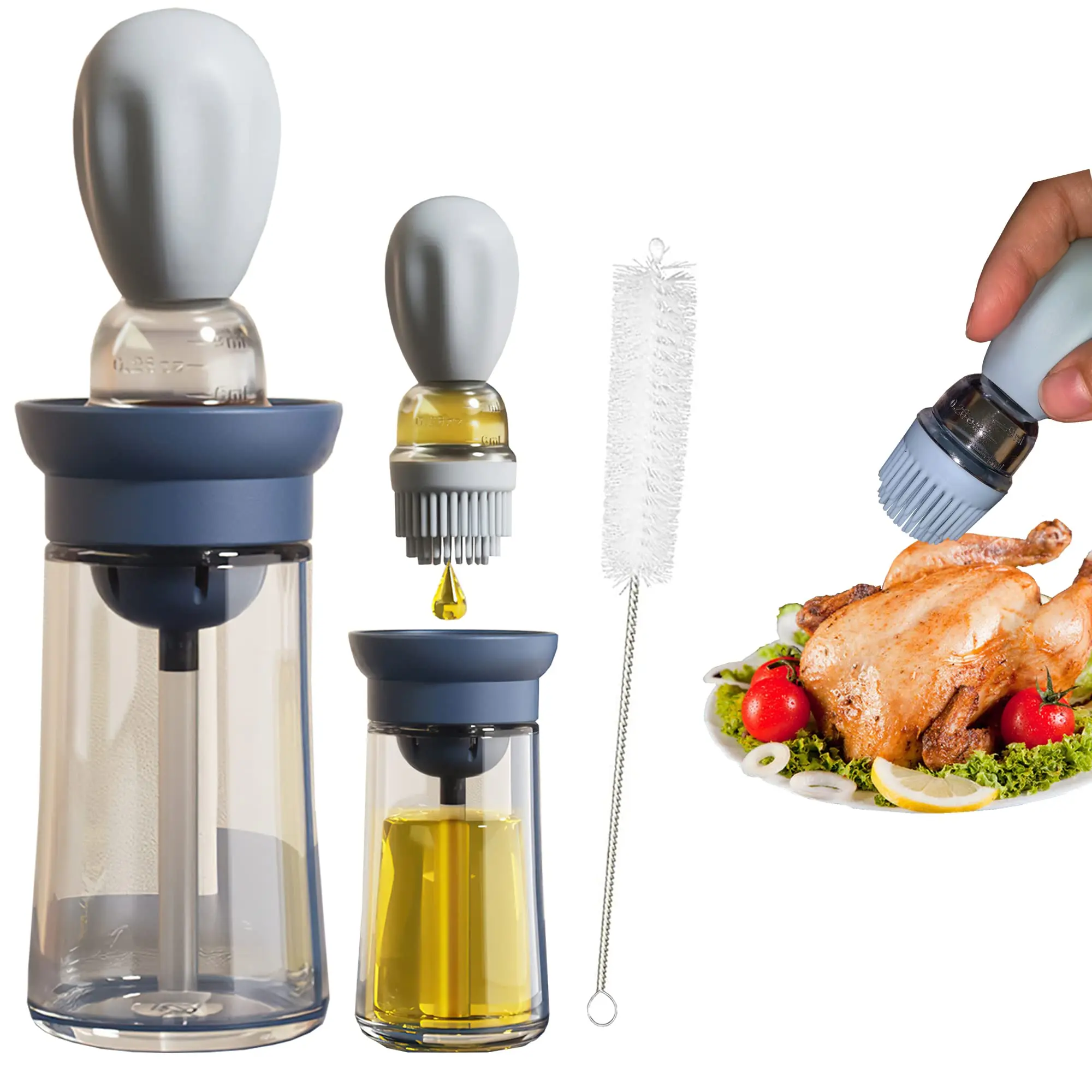 

Бутылка-распылитель для масла с силиконовой щеткой 2 в 1, дозатор для масла с пипеткой, бутылка для кухни, кисти для выпечки, барбекю, гриля, ко...