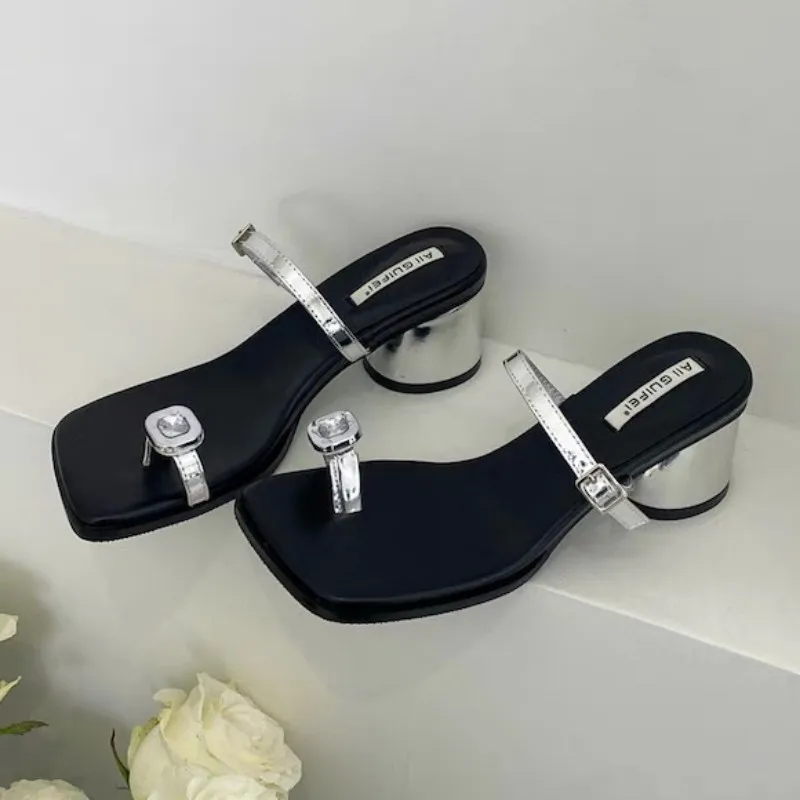 

Женские шлепанцы с кристаллами, летние сандалии на высоком каблуке, 2023