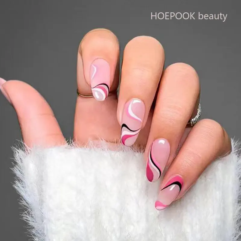 

24 шт., цветные длинные круглые Поддельные Гвозди с клеем