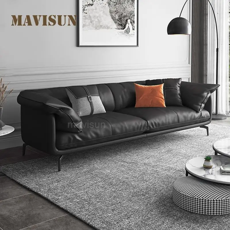 

Оранжевый диван, итальянский минималистичный кожаный диван с перьями, Современная гостиная, маленькая искусственная кожа, роскошный первый слой из воловьей кожи