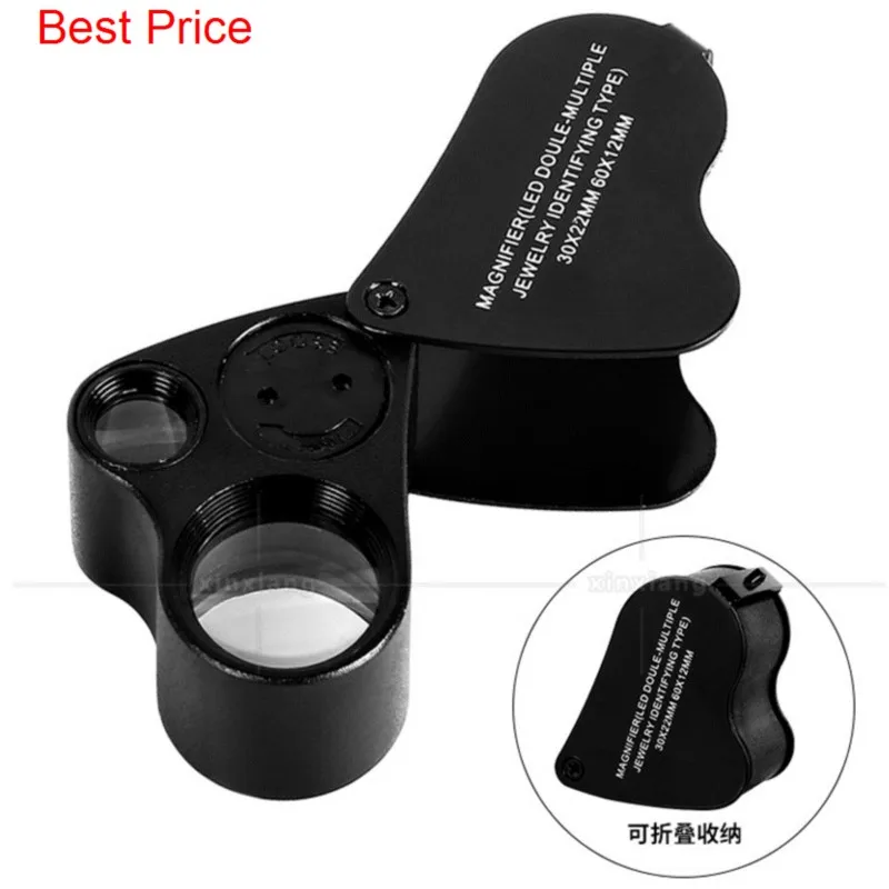 50 шт./лот 30x 60x портативная светодиодная лампа высокой мощности лупа стеклянные