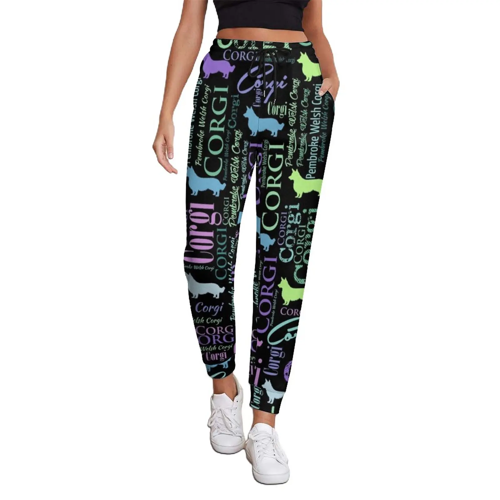 

Corgi Word Art Jogger Pants Female Dog Letter Print Aesthetic Sweatpants Spring Casual Custom Trousers Big Size
