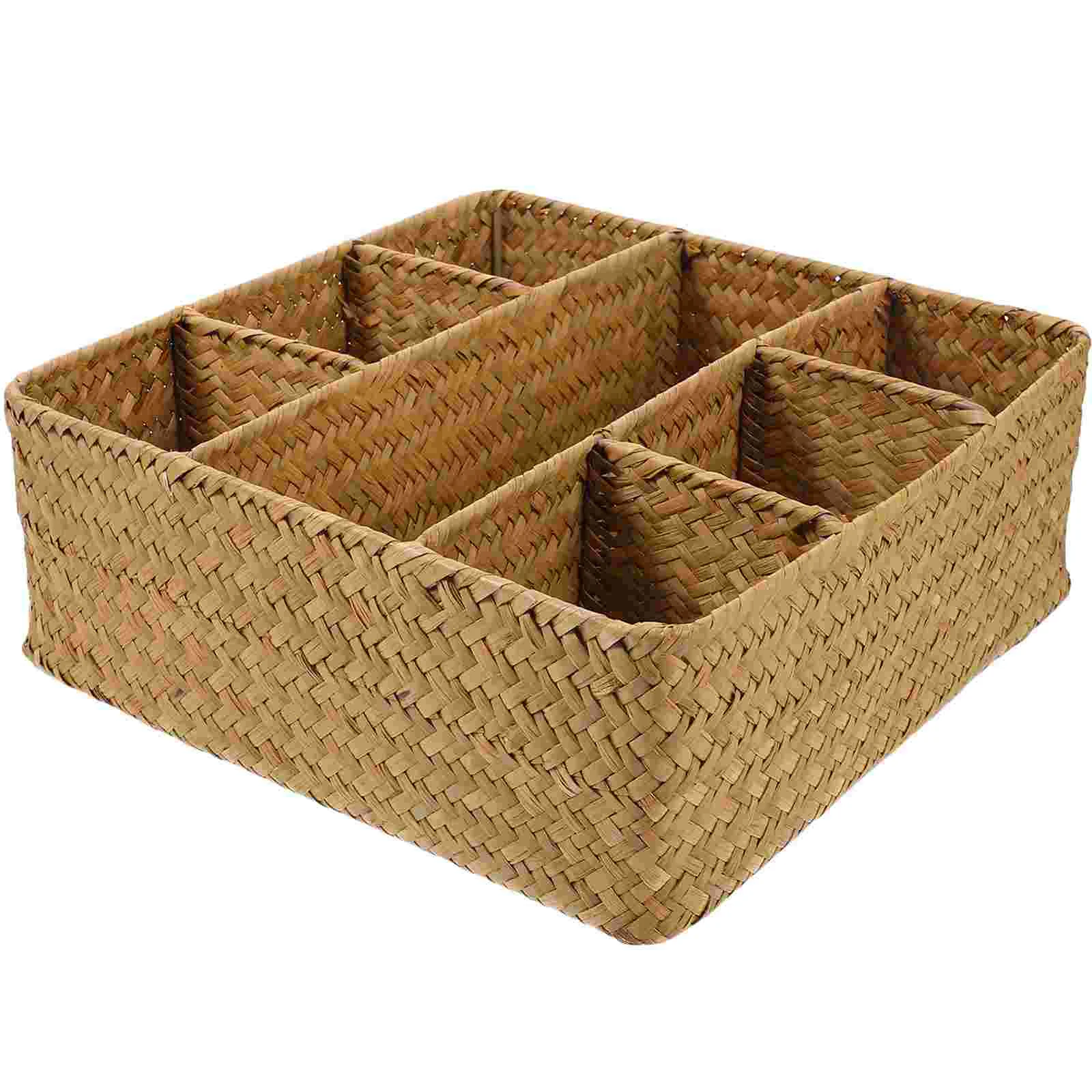 

Divided Woven Storage Box Daily Sundries Storage Case Kitchen Woven Box Home Woven Organizer