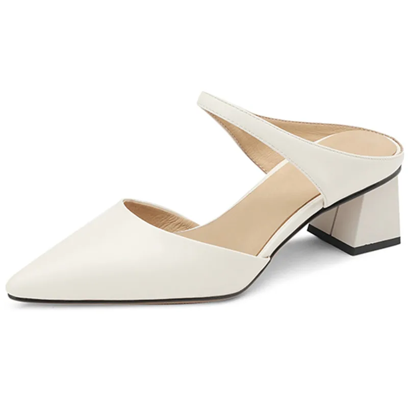 

2023 New Size 34-40 Top Sale Square Med Heels Slippers Genuine Leather Platform Slippers Ladies Modern Summer Shoes