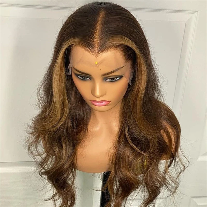 

Highlight Ombre Honey Blonde 26“Long Soft Wave PrePlucked Glueless European Human Hair 13*4 Lace Front Wig For Black Women Daily