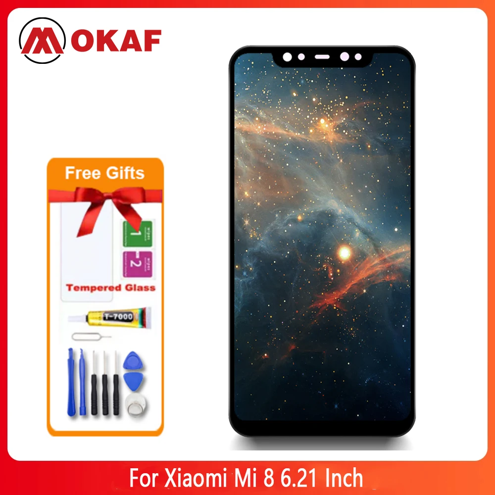 

OKANFU New Original LCD Touch Screen Digitizer for Xiaomi Mi 8 6.21 Inch Display Replacement with Frame Assembly for Xiaomi MI9