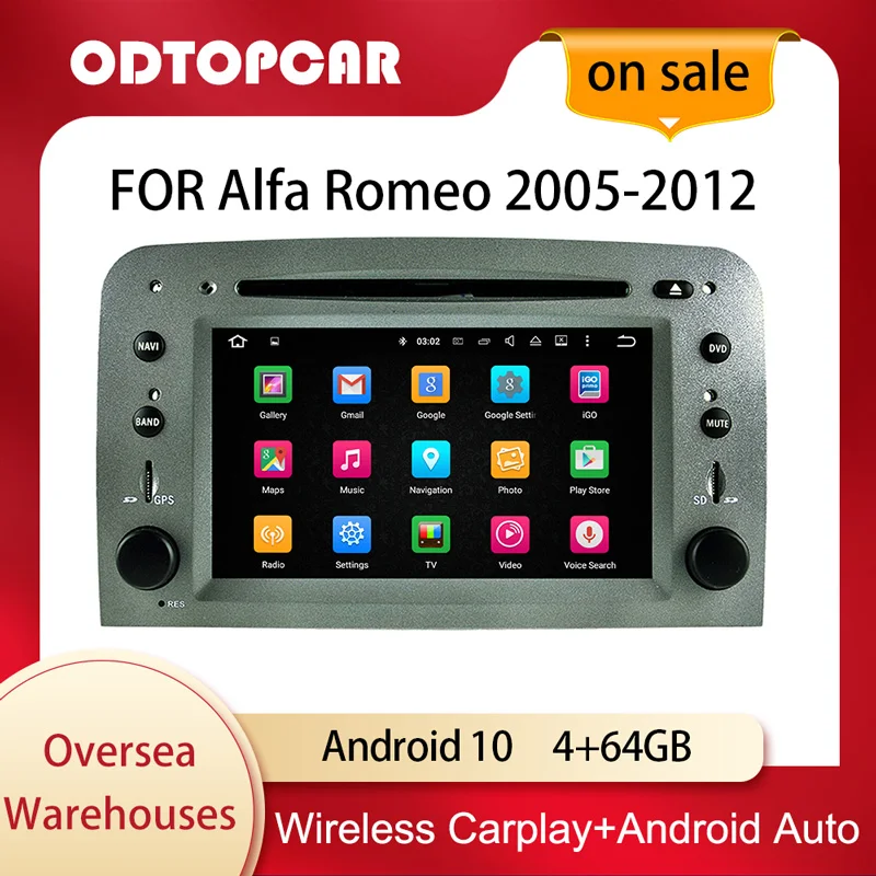 

6.2" Android 10 Car Radio For Alfa Romeo 147/GT 2005-2012 Carplay Auto DVD Player DSP