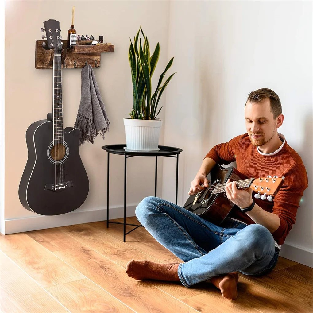 

Wood Guitar Hanger Wall Storage Holder Rack Shelf Indoor Shelving