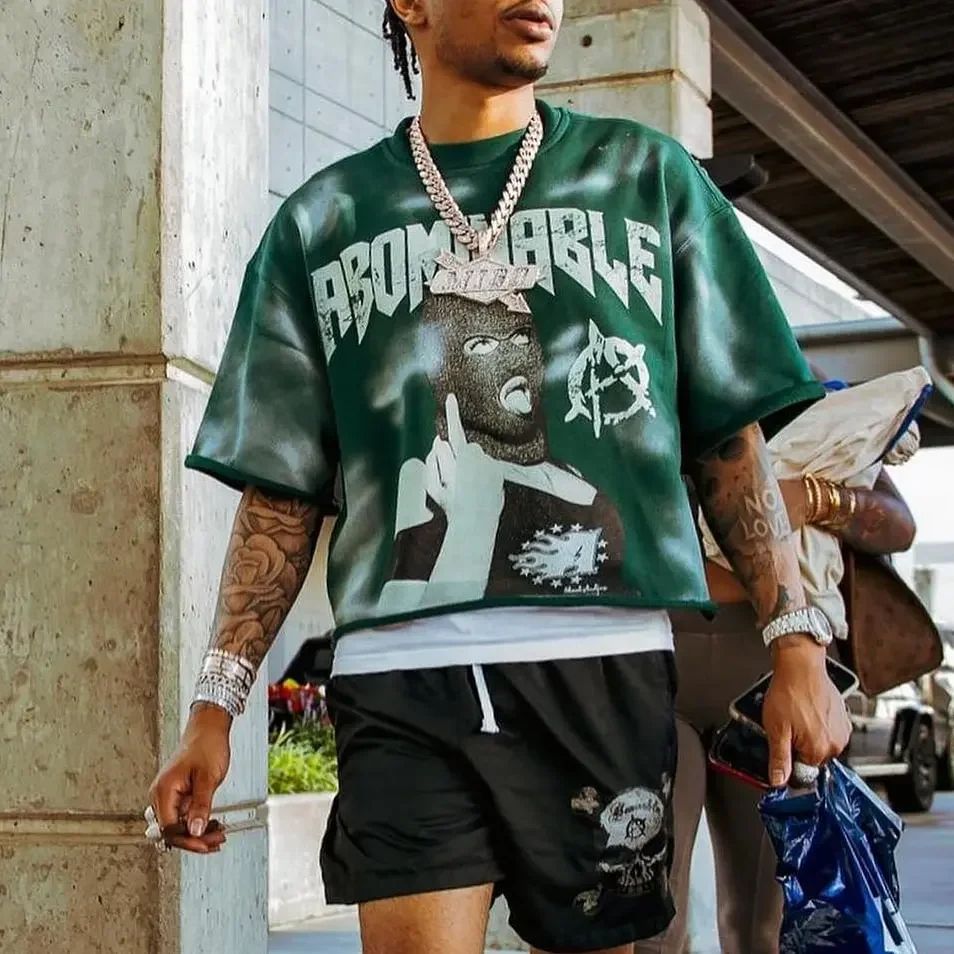 Мужская новая хлопковая футболка с круглым вырезом и короткими рукавами уличная