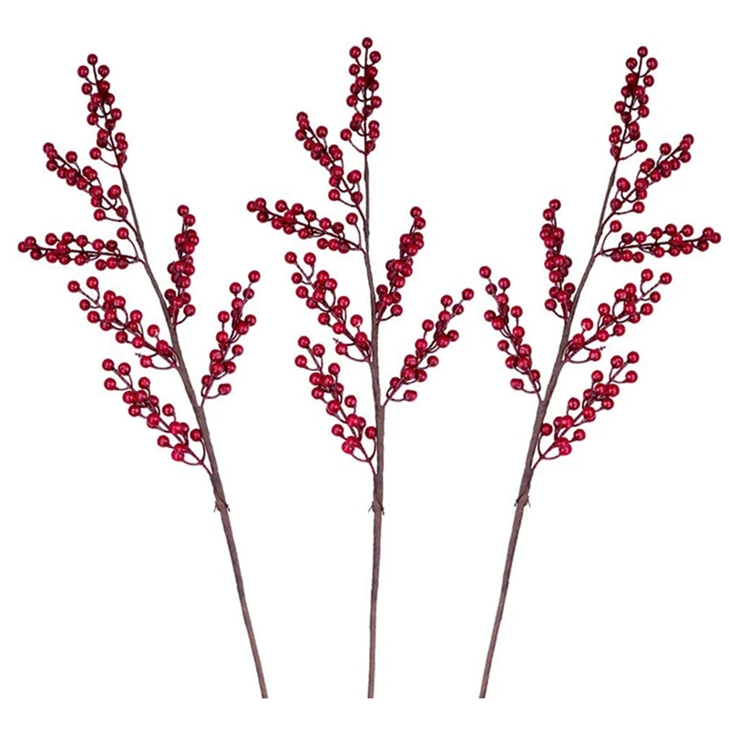 

3 Pack Artificial Red Berry Stems Faux 34.6 Inches Holly Berry Branches for DIY Crafts Berry Wreath Tall Vase Holiday