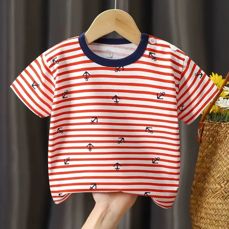 

2023 Korean Childrens Summer Clothes For Girls Boys Baby Short Sleeve Tshirt Cartoon Funny Tops Wear Tee Cotton