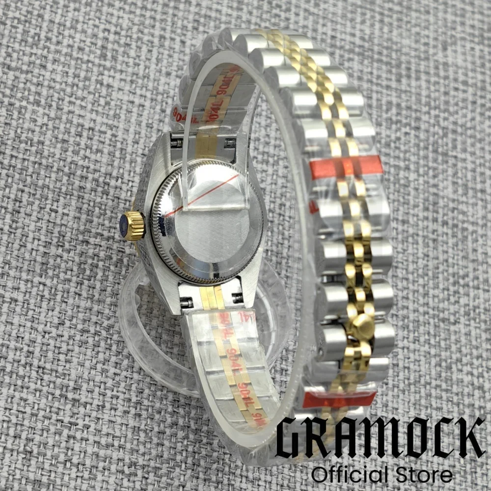 Фото Роскошные женские часы Gramock 31 мм с декором и бриллиантами NH05, двухцветный золотой корпус, сапфировое стекло, солнечные лучи, фиолетовый, серый циферблат, римский индекс №2