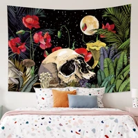 flower skull skeleton plant moon tapestry garden psychedelic witchcraft bohemian wall hanging art room home decoratio tapestries