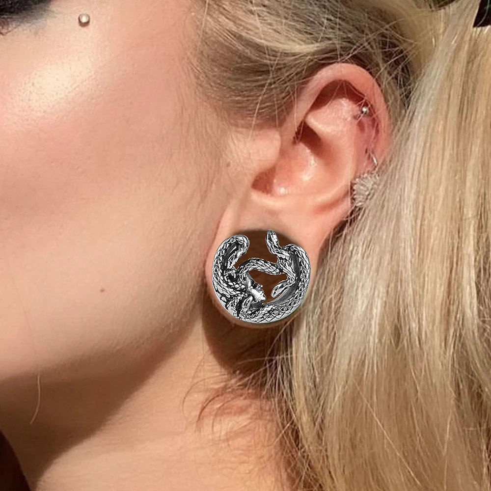 Doearko 2PCS Cool Snake Ear Plugs Gauges Expander Stainless Steel Tunnels Stretcher 8mm-16mm Body Piercing Fashion Jewelry Gift