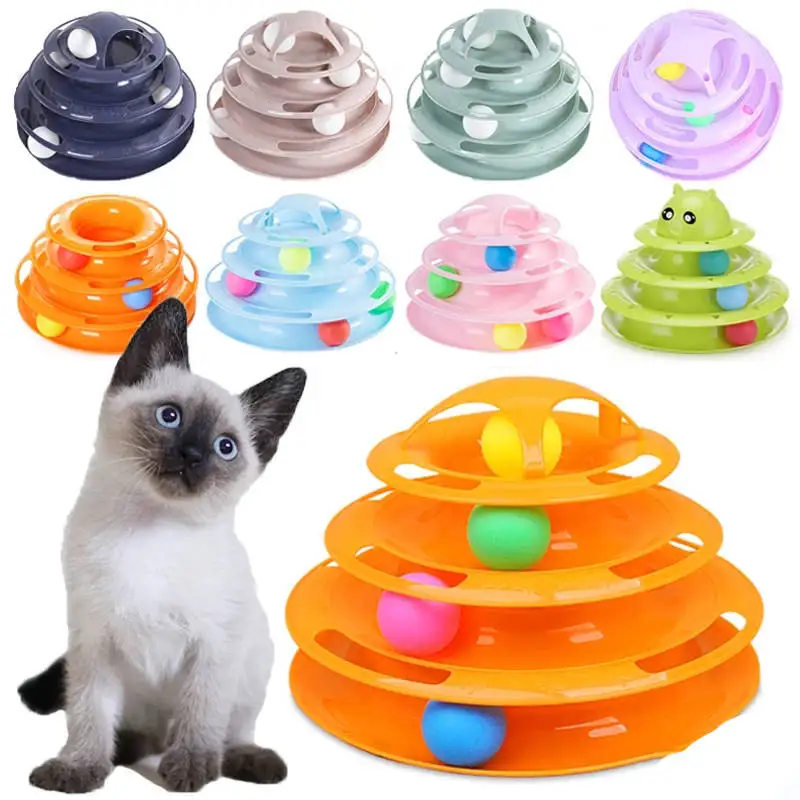 3/4 Level Intelligence Toy Cat Fun Cat Tower Educational Candy Colorful Claw Grinding Play Ball Training Play Plate Pet Toy